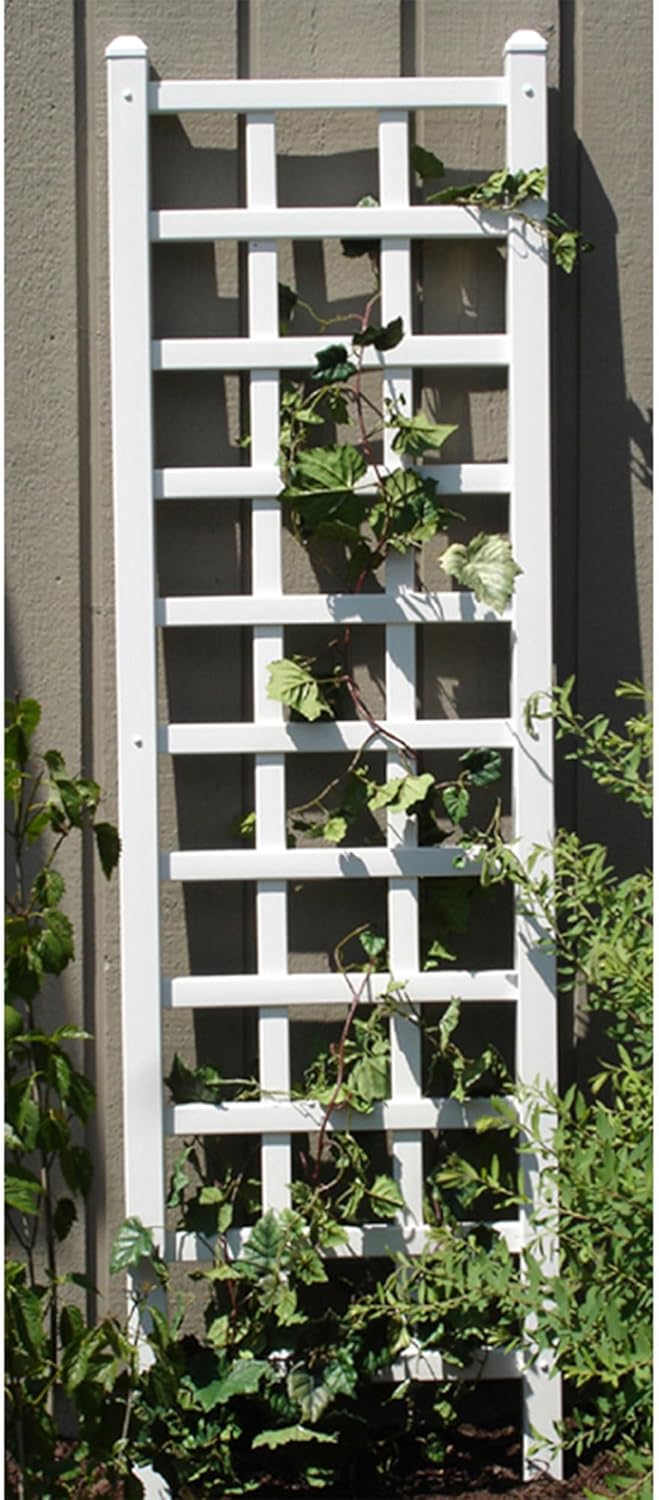 White PVC Vinyl Garden Patio Trellis with Ground Anchors D45397
