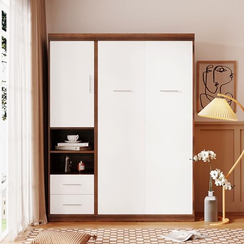 Twin Size Wood Murphy Bed with Wardrobe and Drawers L186541