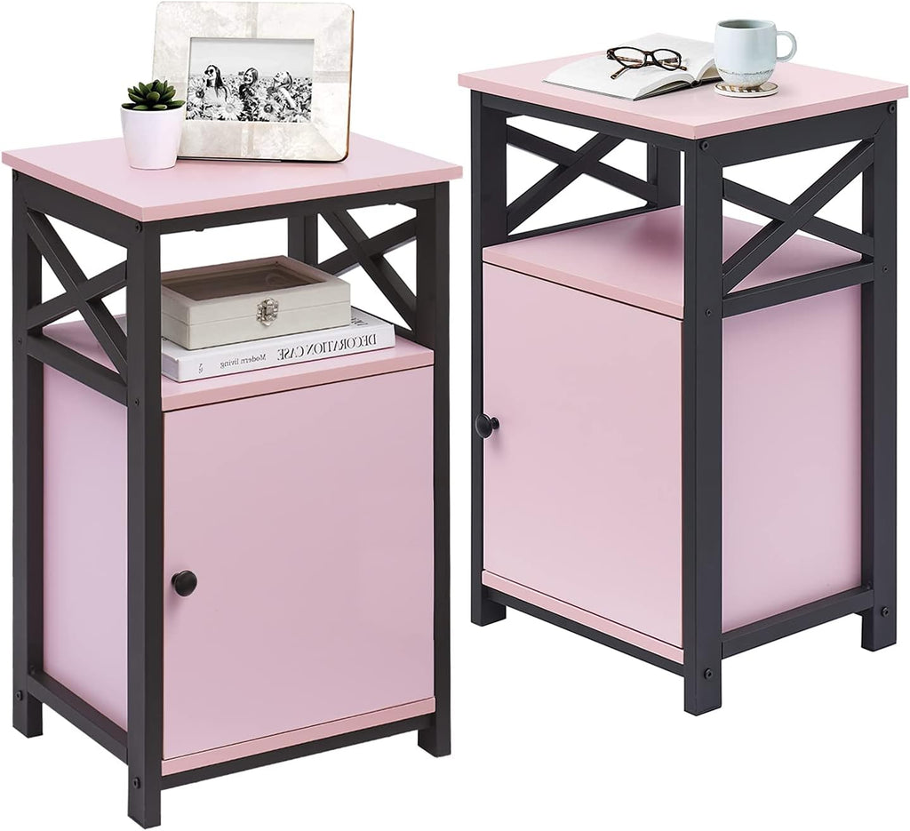 White Set of 2 Night Stand with Storage Cabinet A799466