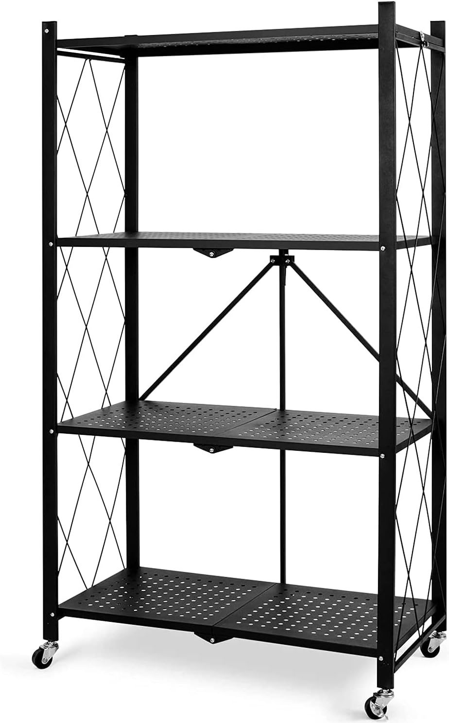 3-Shelf Foldable Metal Storage Shelves with Caster Wheels Y33969