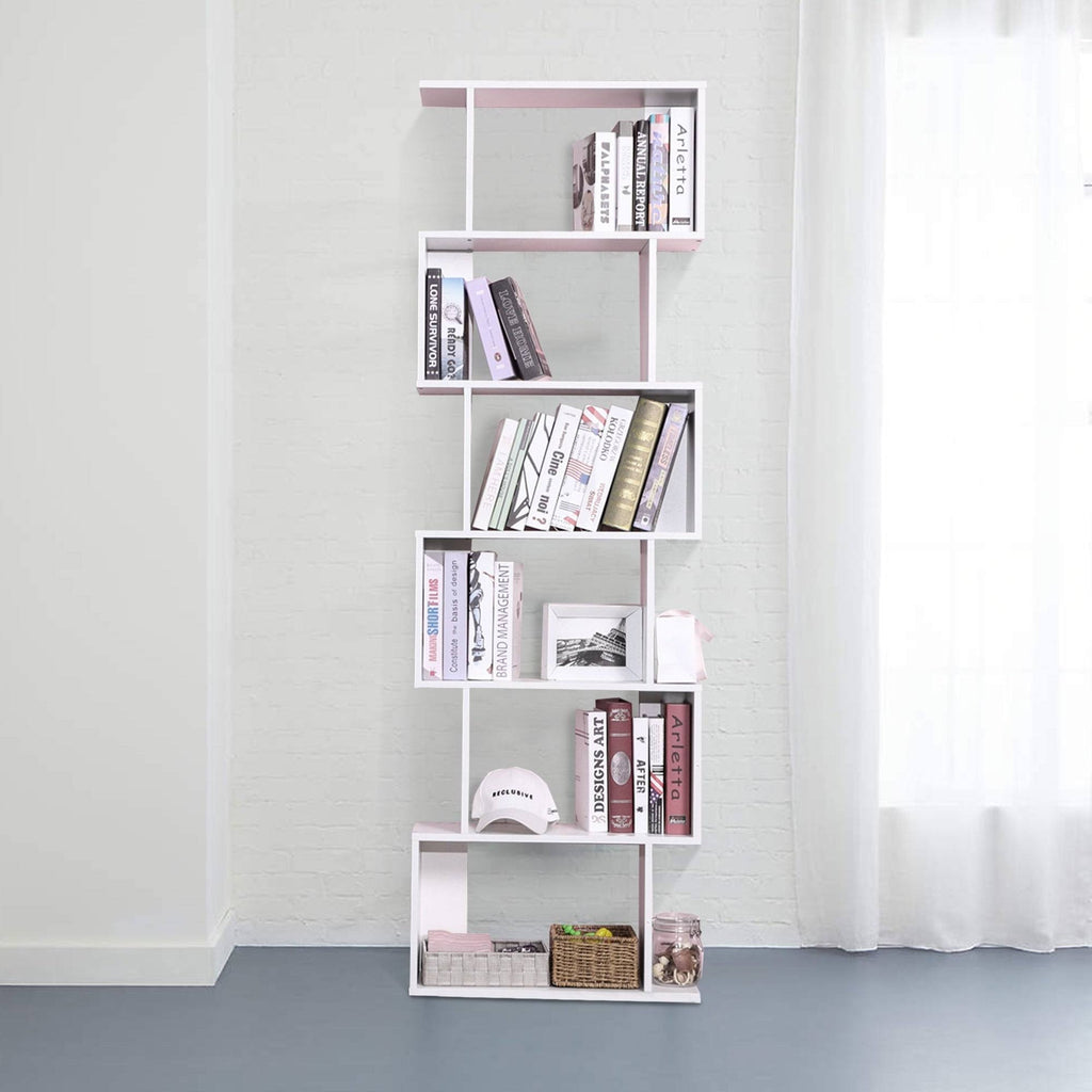 White 6-Tiers Wood Bookshelf E5176