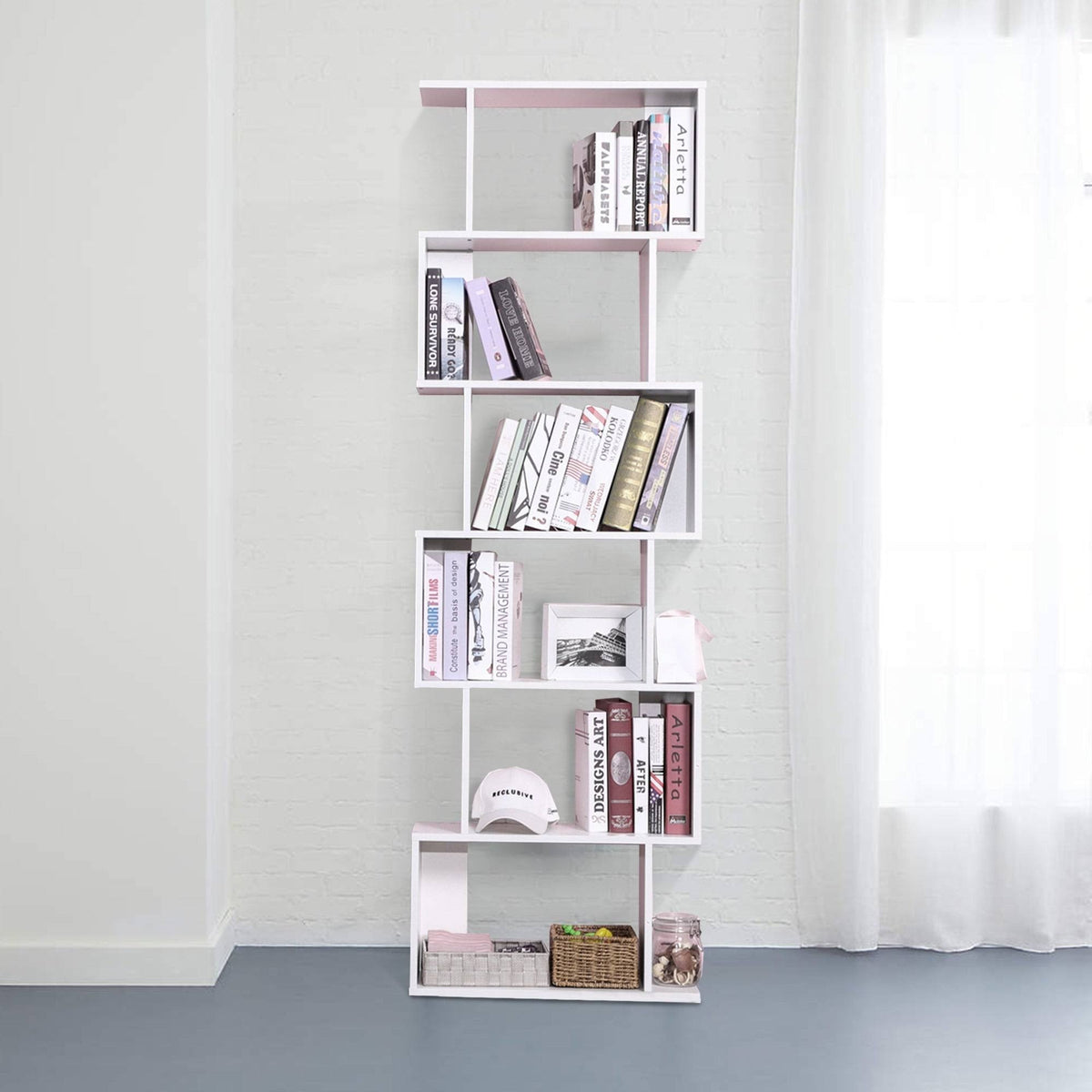White 6-Tiers Wood Bookshelf E5176
