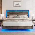 Rustic Grey Full Size Platform Bed Frame with Headboard and LED Light C322524