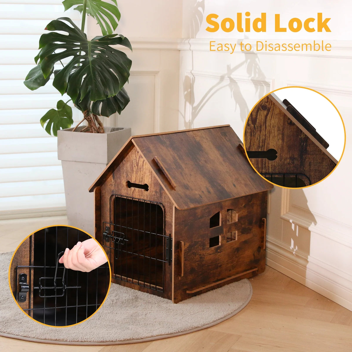 Brown Wooden Dog House with Door and Roof T161448