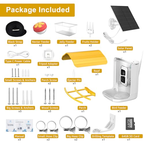 Smart Bird Feeder with Camera, 64G SD Card, Solar Panel V99915