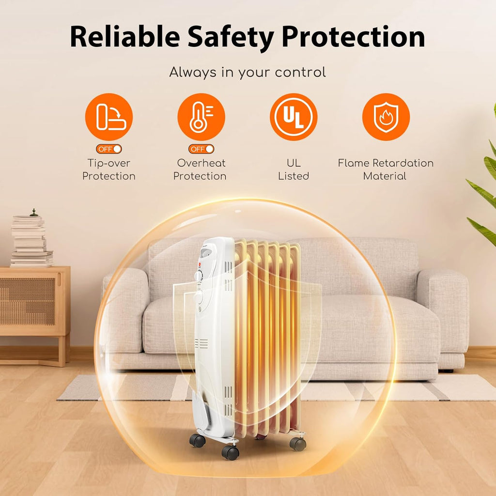 1500W Oil Filled Radiator Heater with 3 Heat Settings O474
