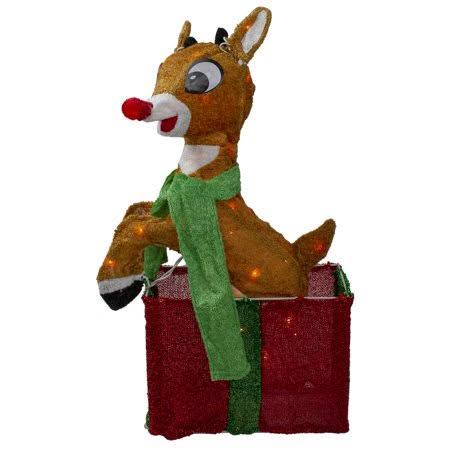 24 inch Pre-Lit Rudolph Gift Box Christmas Outdoor Decoration B715