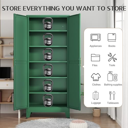 White Metal Pantry Cabinet with 2 Door and 5 Adjustable Shelves C6765