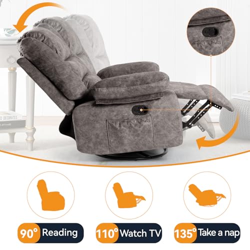 Recliner Chair with Heated 360 Degree Swivel Single Sofa Seat Foam Filling S716735