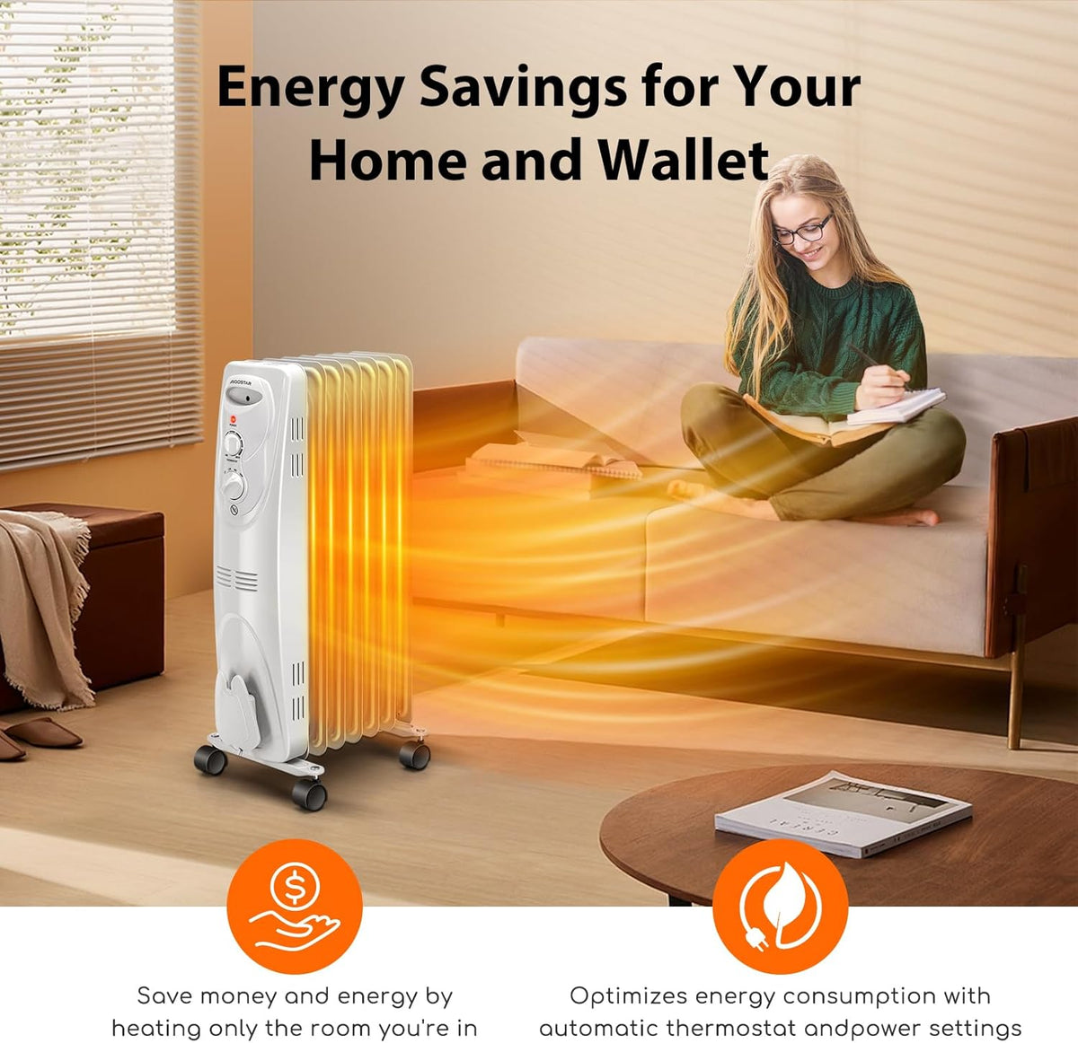 1500W Oil Filled Radiator Heater with 3 Heat Settings O474