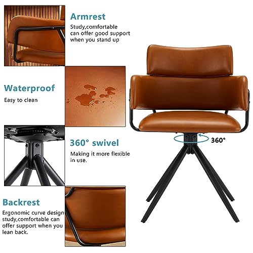 Light Brown Upholstered Leather Swivel Dining Chairs Set of 2 L726343