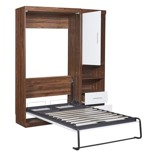 Twin Size Wood Murphy Bed with Wardrobe and Drawers L186541