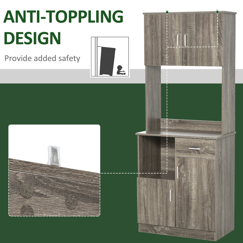 Gray Kitchen Pantry Storage Cabinet with Microwave Stand J81440