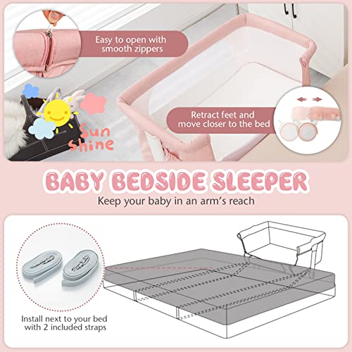 Pink 3 in 1 Folding Bassinet with Mattress B85650