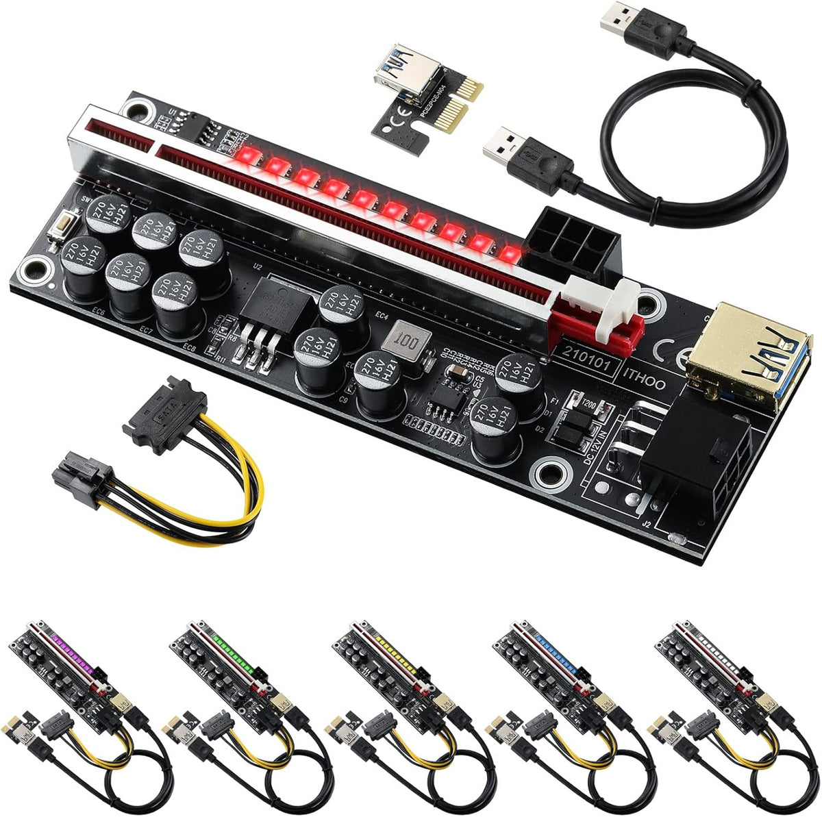 PCI-E 1X to 16X Riser Card with 24in USB 3.0 Extension Cable Q14279