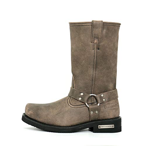 Stone Wash Brown 11-inch Tall Harness Leather Boots Q11821