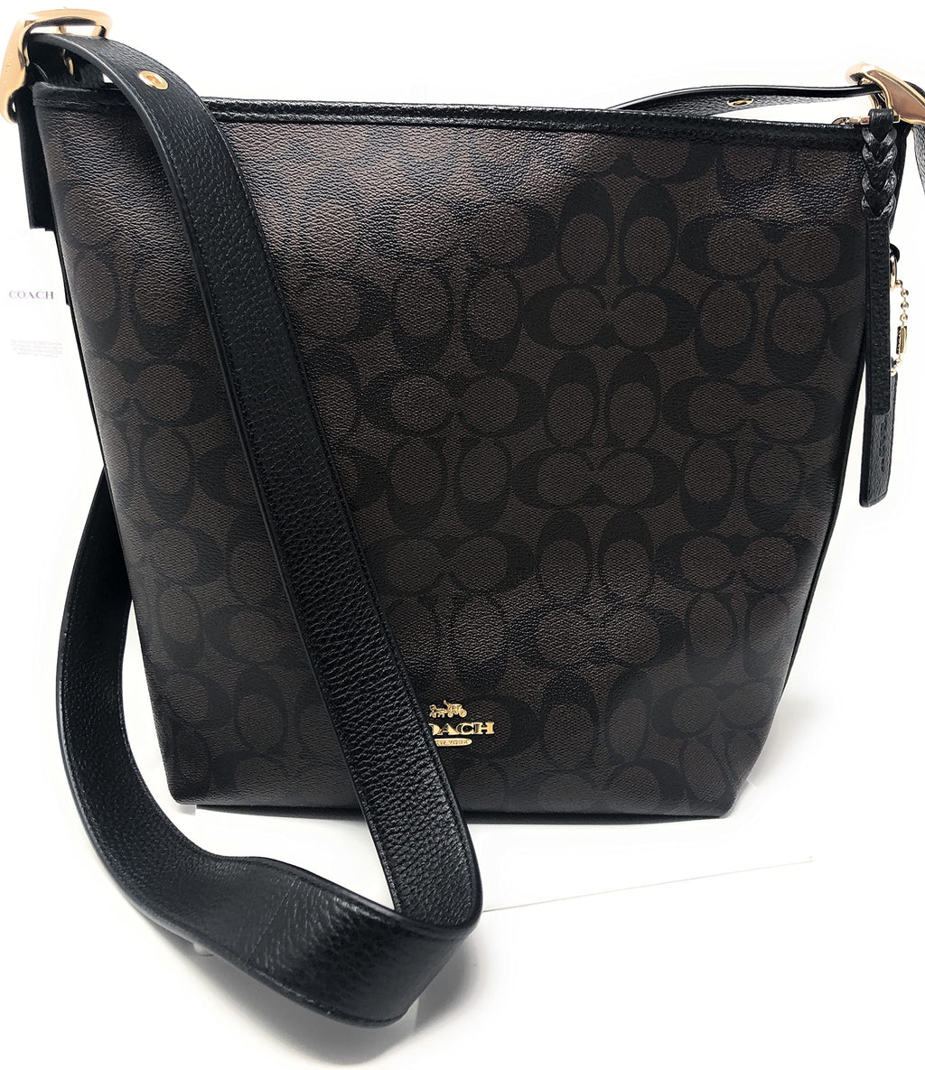 Brown Black Leather Duffle Shoulder Crossbody Bag P88487