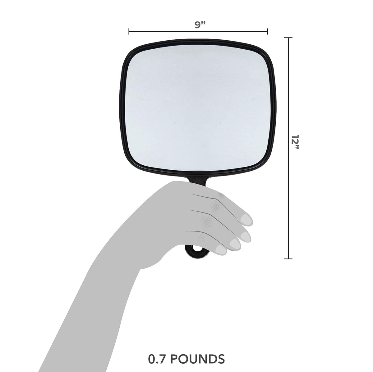 Extra Large Hand Mirror with Handle, 9" W x 12" L, Black X36906