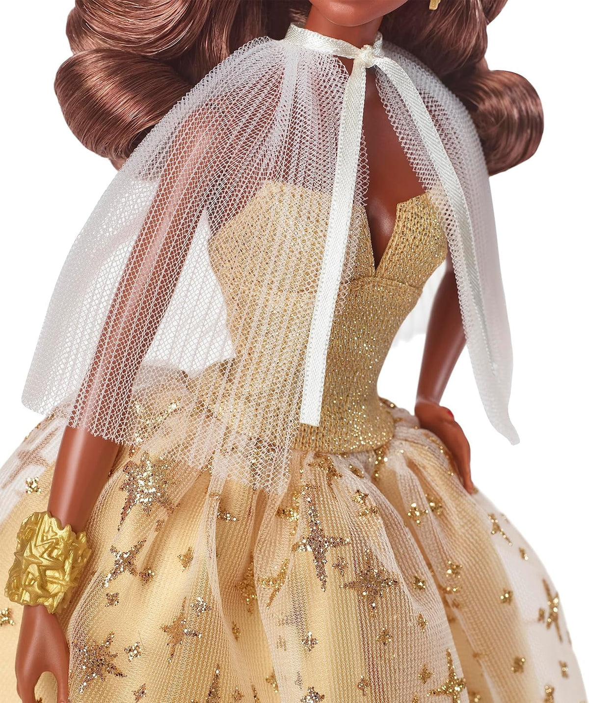 Dark Brown Hair Barbie Doll with Golden Gown Z34056