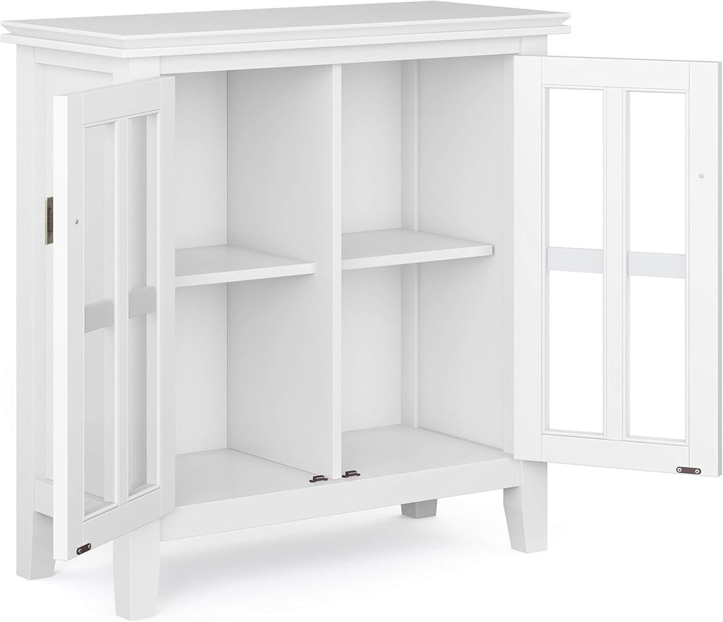 White 30 inch Wide Low Storage Cabinet with 2 Tempered Glass Doors E458208