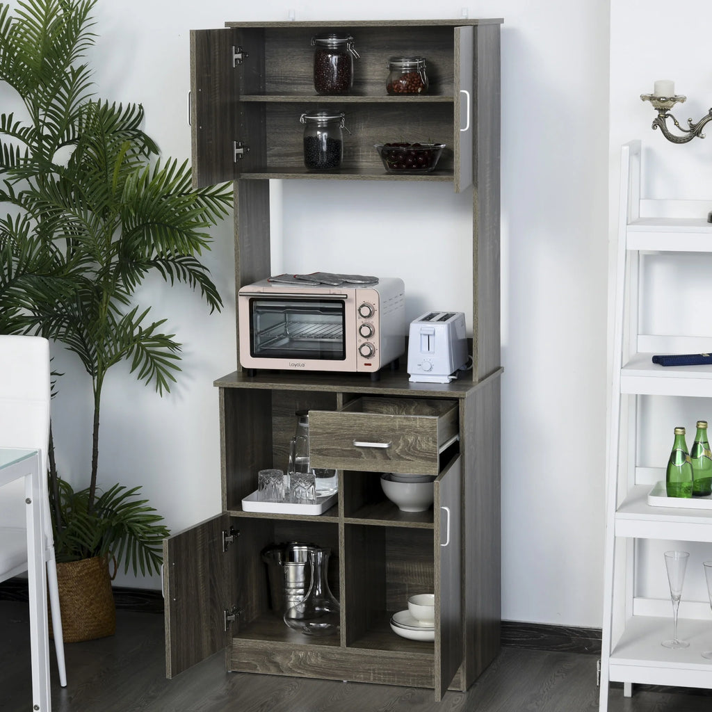 Gray Kitchen Pantry Storage Cabinet with Microwave Stand J81440