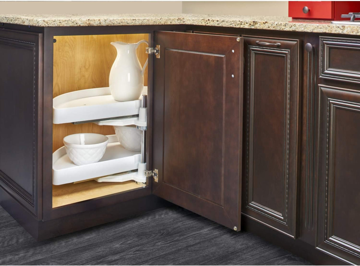 White 31-Inch Polymer 2-Tier Lazy Susan Kitchen Cabinet Organizer I786366