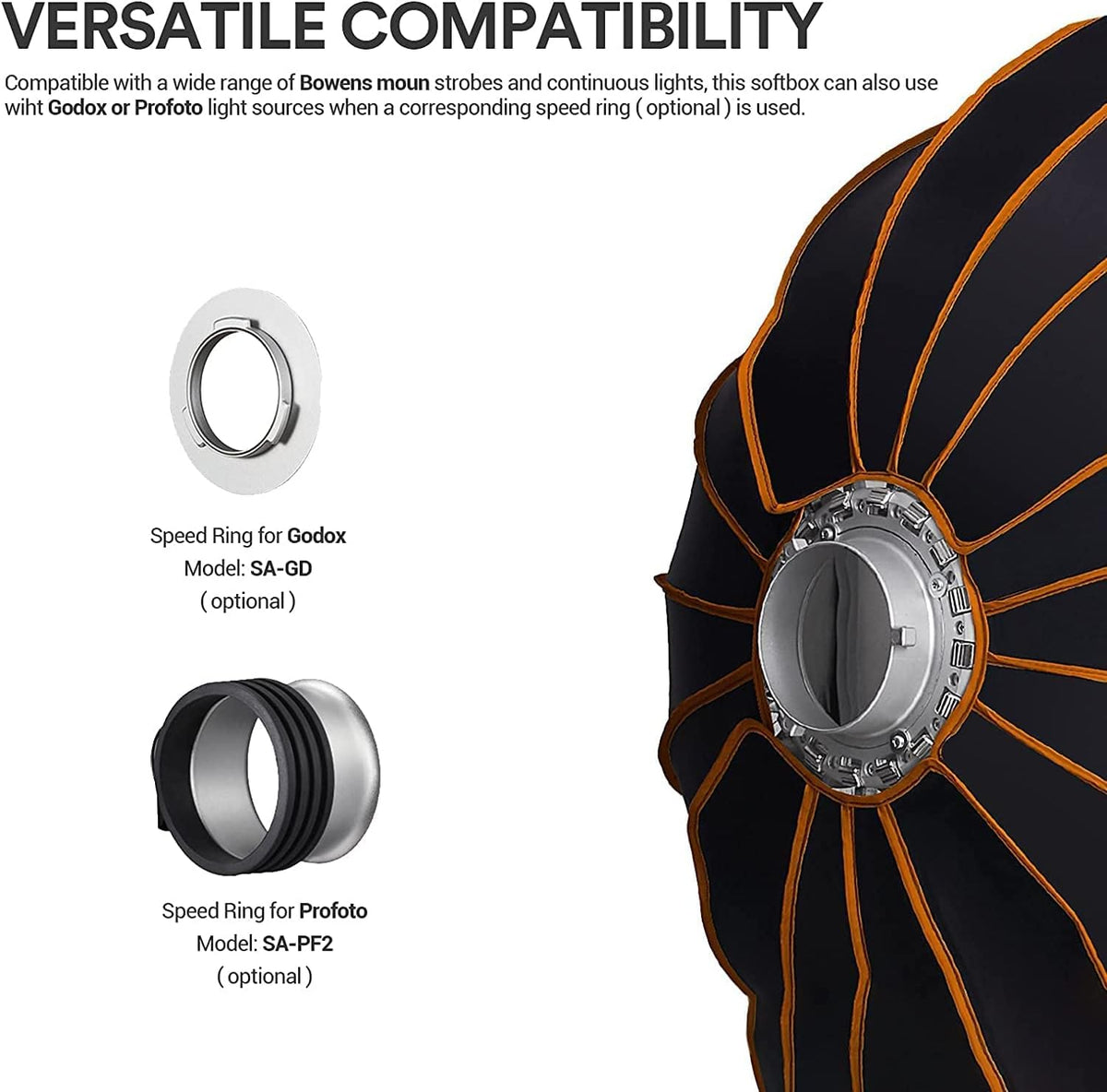 35.5 Inch Parabolic Softbox with Front & Inner Diffuser and Carrying Bag X135402