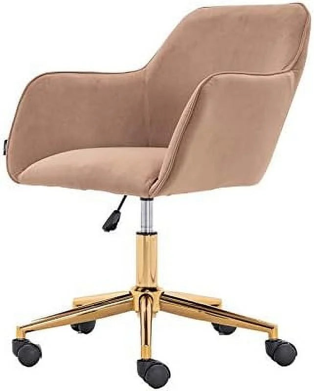 Yellow Velvet Fabric Office Chair with Gold Metal Legs O140