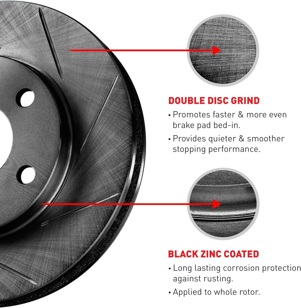 Black Slotted Brake Rotors Kit with Semi-Met Pads W63579
