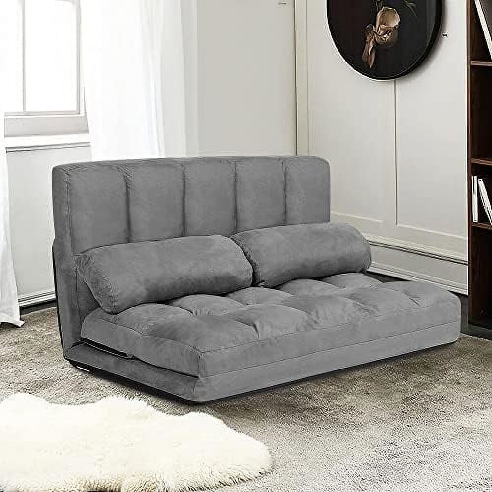 Foldable Floor Sofa with 2 Pillows & Suede Cloth Cover I25630