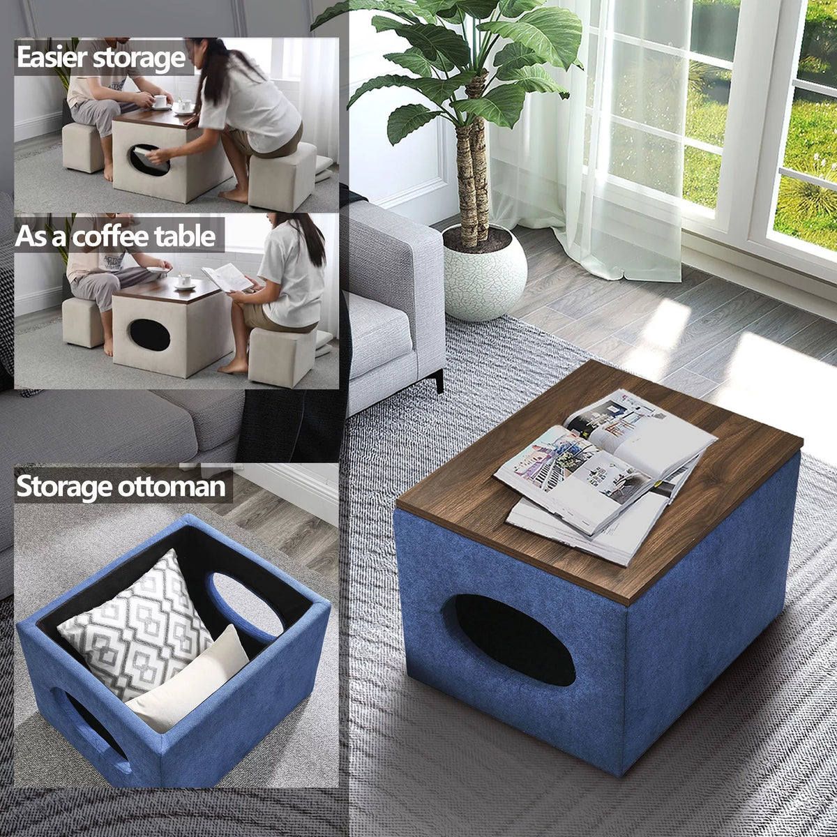 25"W Hollow Storage Ottoman with 2 Footstools C8154