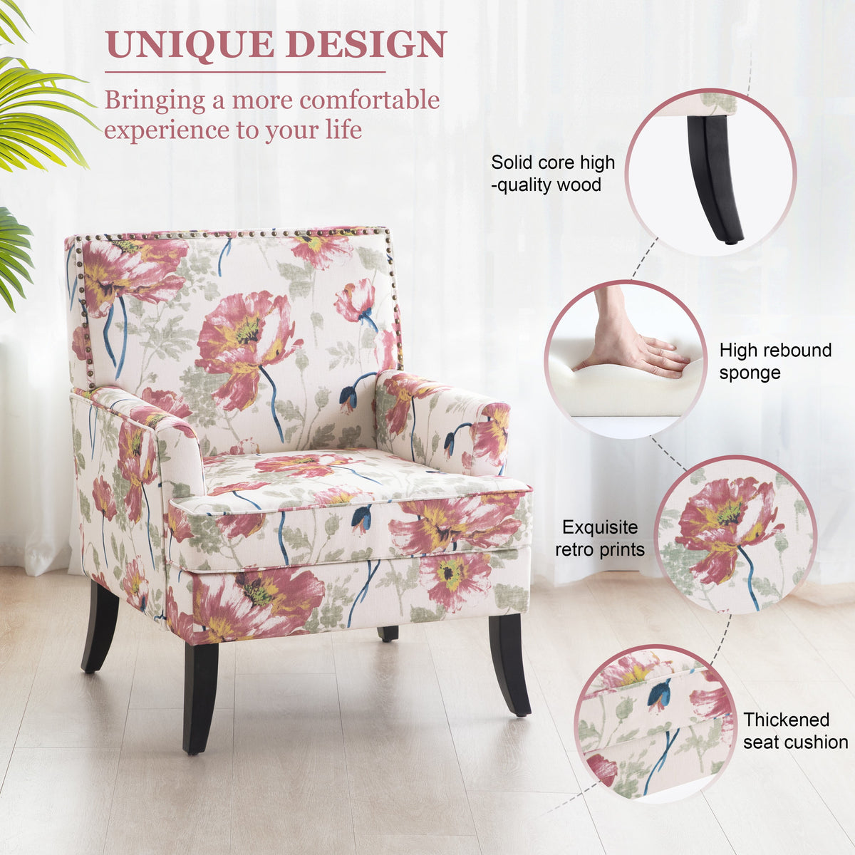 Set of 2 Upholstered Accent Chair with Wooden Legs F20465