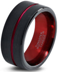 Tungsten Wedding Band Ring 10mm Red Black Brushed Polished N60922