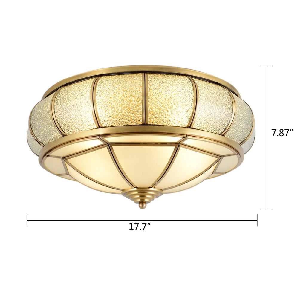 18" Antique Brass Semi Flush Mount Ceiling Light Fixture with Art Colorful Glass Shade D6344