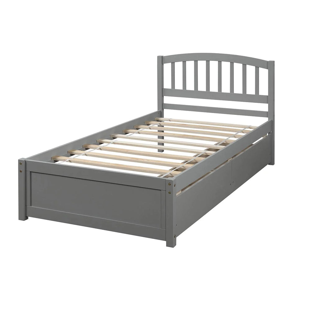 Twin Size Wood Platform Bed with Storage and 2 Drawers K9650