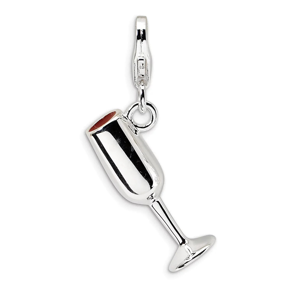 Sterling Silver 3-D Enameled Red Wine Glass Charm T159