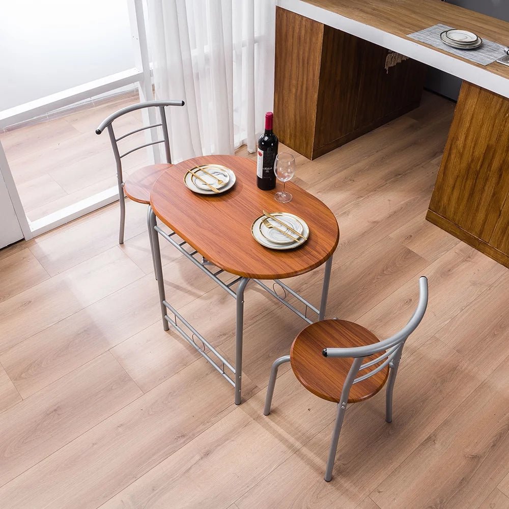 3PCS Dining Table Set 2 Chairs Wood Metal Q808222