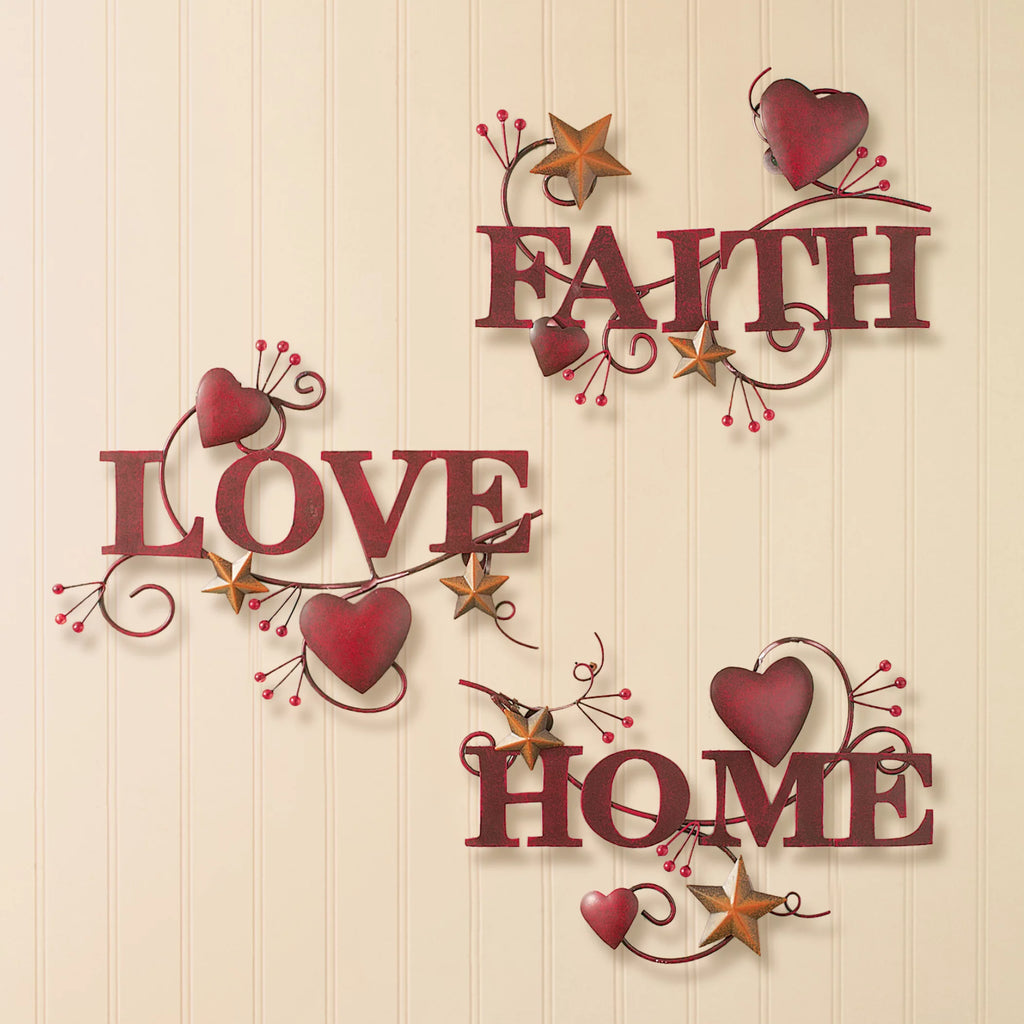 Red Metal Wall Art Set of 3 W3679