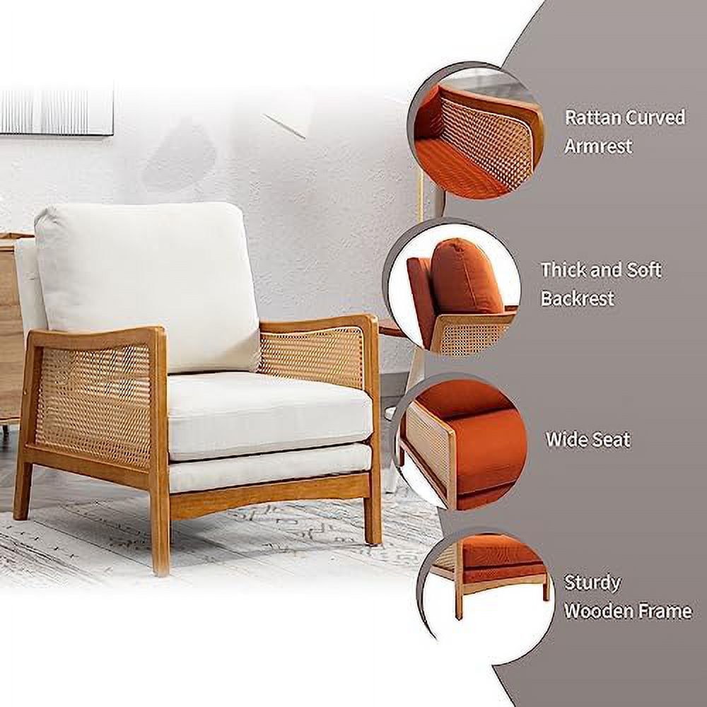 Beige Velvet Upholstered Accent Chair with Rattan Armrest S69371