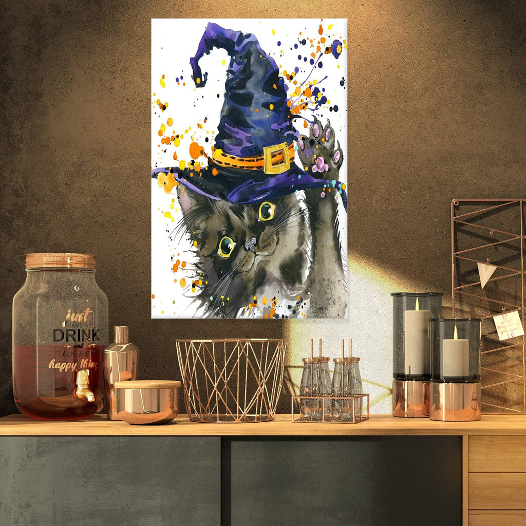 Halloween Cat and Witch Hat Canvas Art - 16 x 32 in. B2829