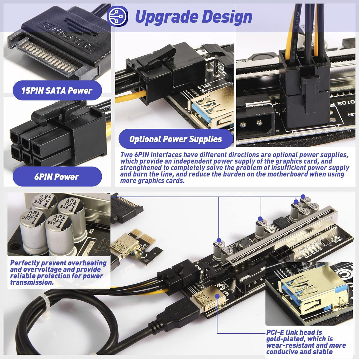 PCIE Riser Express Cable 1X to 16X with 24inches USB 3.0 Cable, 6 Pack G104066