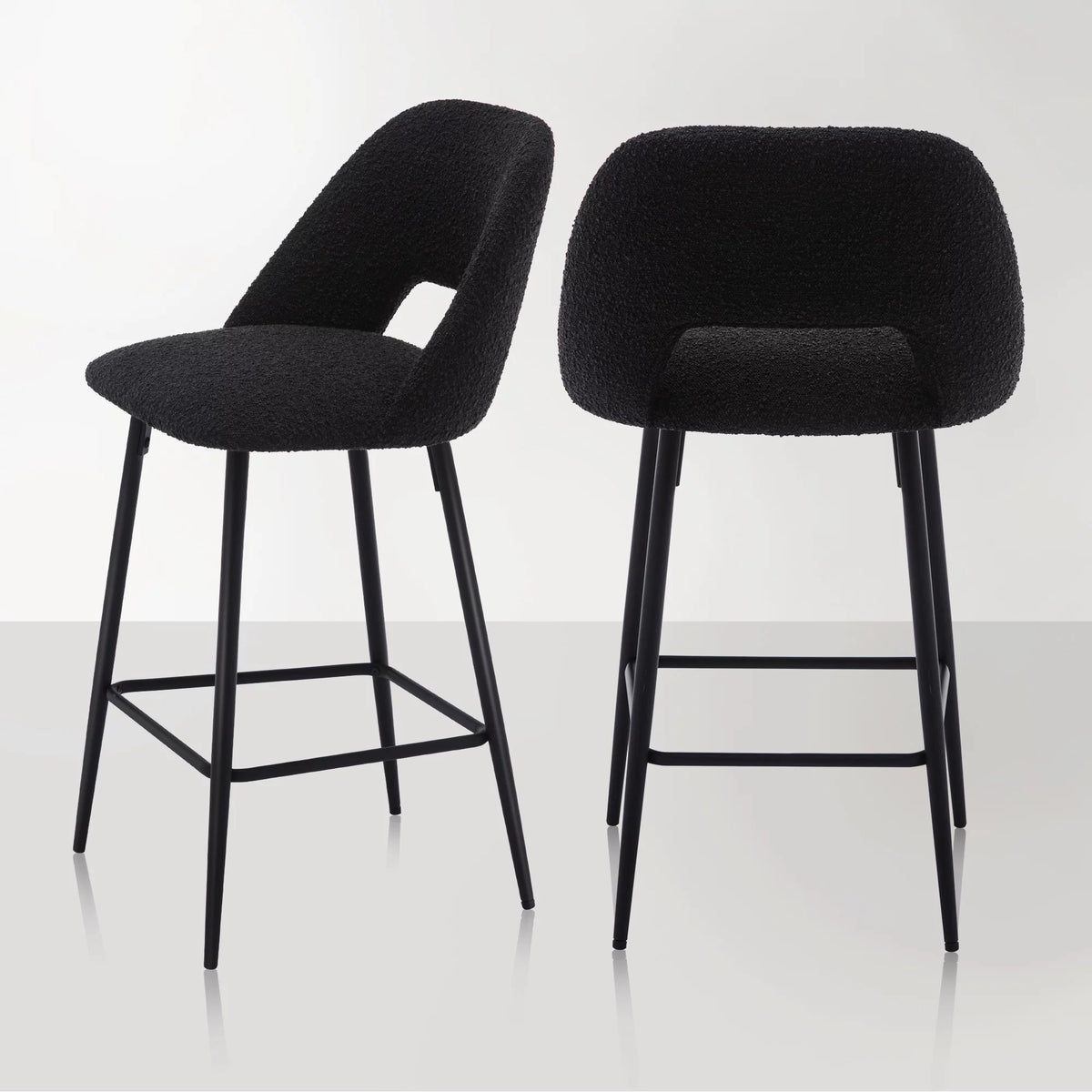 Boucle Fabric Barstools Set of 2 with Black Metal Legs Z613444