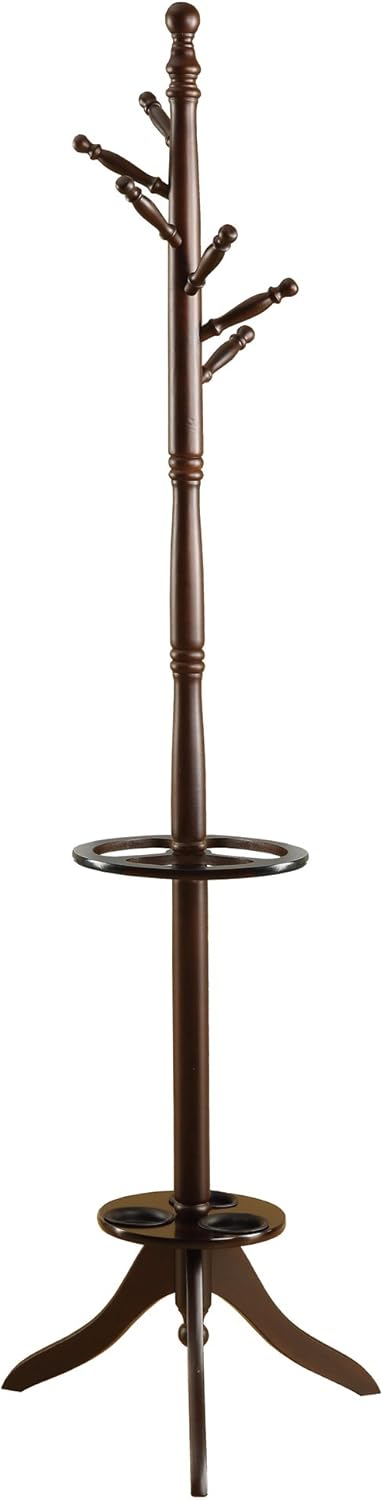 Solid Wood Coat Rack with Umbrella Holder Cappuccino U87130