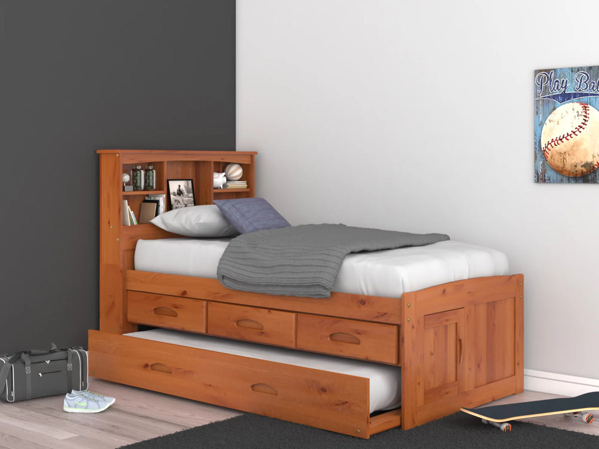 Twin Bookcase Bed with 3 Drawers and Trundle G723636