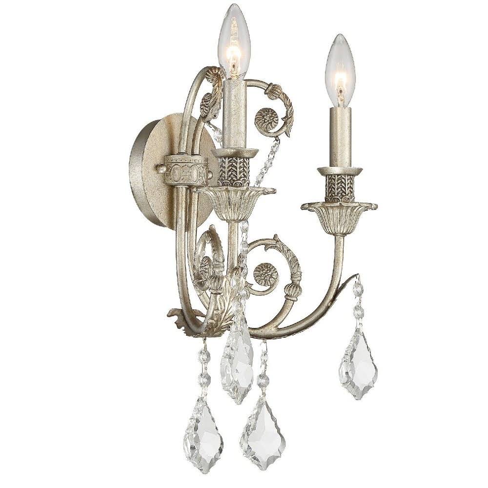 2 Light Clear Crystal Silver Sconce I831