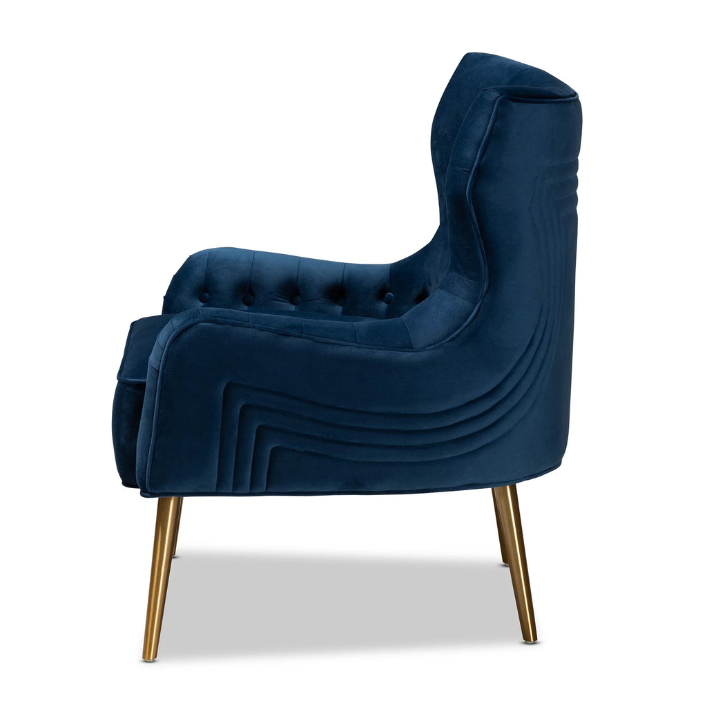 Navy Blue and Gold Wingback Chair L13192
