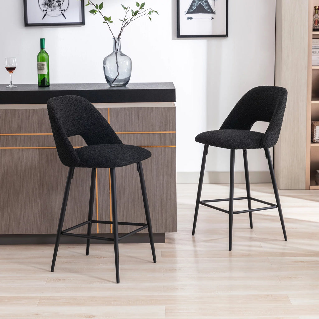 Boucle Fabric Barstools Set of 2 with Black Metal Legs Z613444