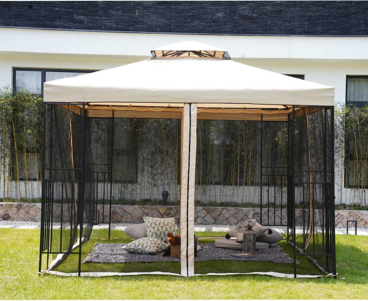 10x10 Ft Outdoor Gazebo with Netting V4111