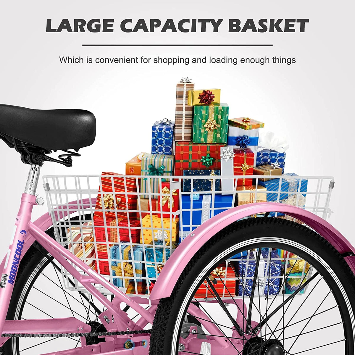 Adult Tricycle 24 inch 7 Speed 3 Wheel Bike with Large Size Basket E998