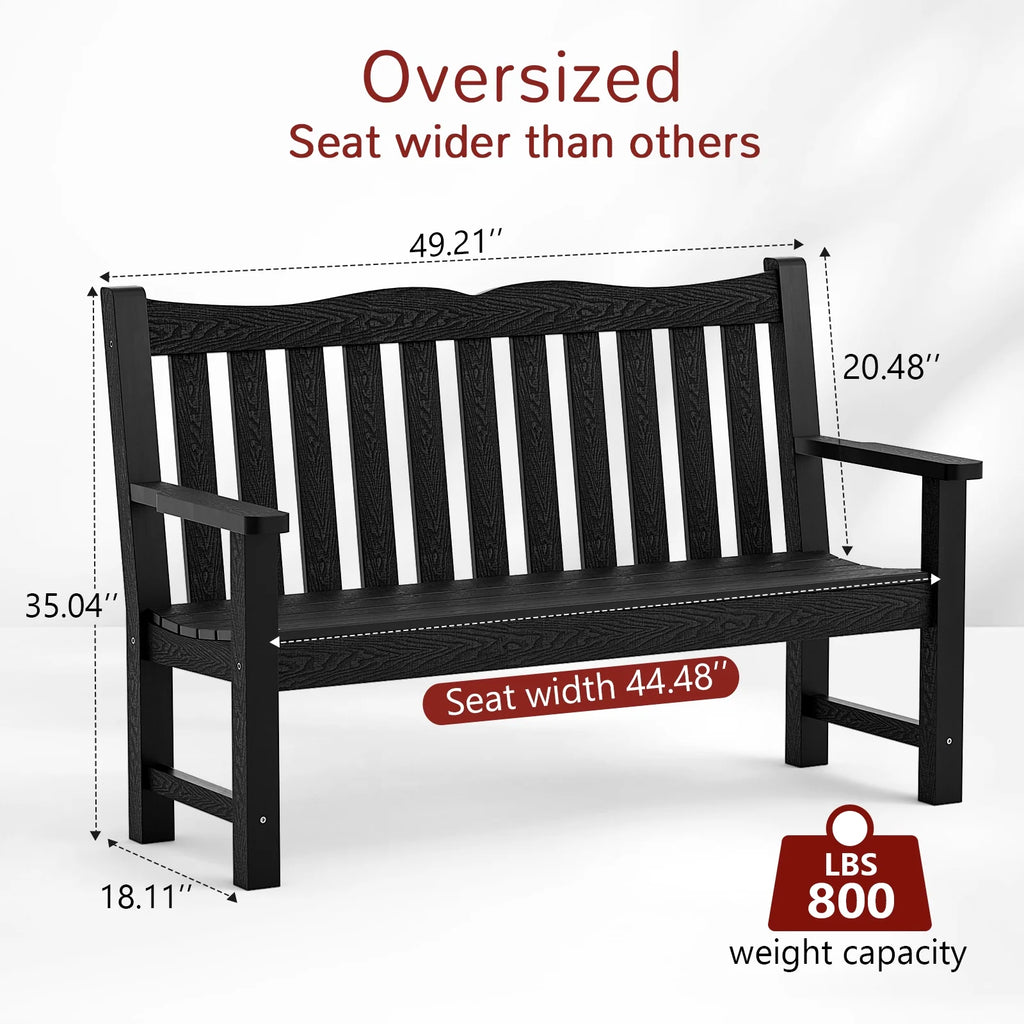 Black Two Person Outdoor Garden Bench with Armrest P4542